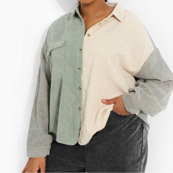 BOOHOO OVERSIZED COLOR BLOCK CORD SHIRT Size 22 - Picture 3 of 7